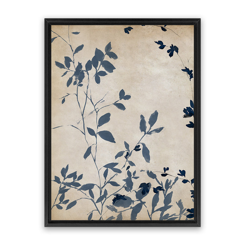 Shop Indigo Leaves Touch I Canvas Art Print-Abstract, Blue, Neutrals, PC, Portrait, Rectangle, View All-framed wall decor artwork