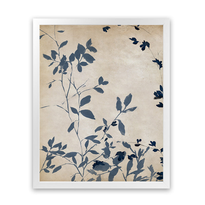 Shop Indigo Leaves Touch I Art Print-Abstract, Blue, Neutrals, PC, Portrait, Rectangle, View All-framed painted poster wall decor artwork