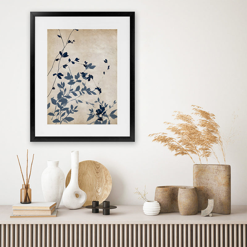 Shop Indigo Leaves Touch II Art Print-Abstract, Blue, Neutrals, PC, Portrait, Rectangle, View All-framed painted poster wall decor artwork