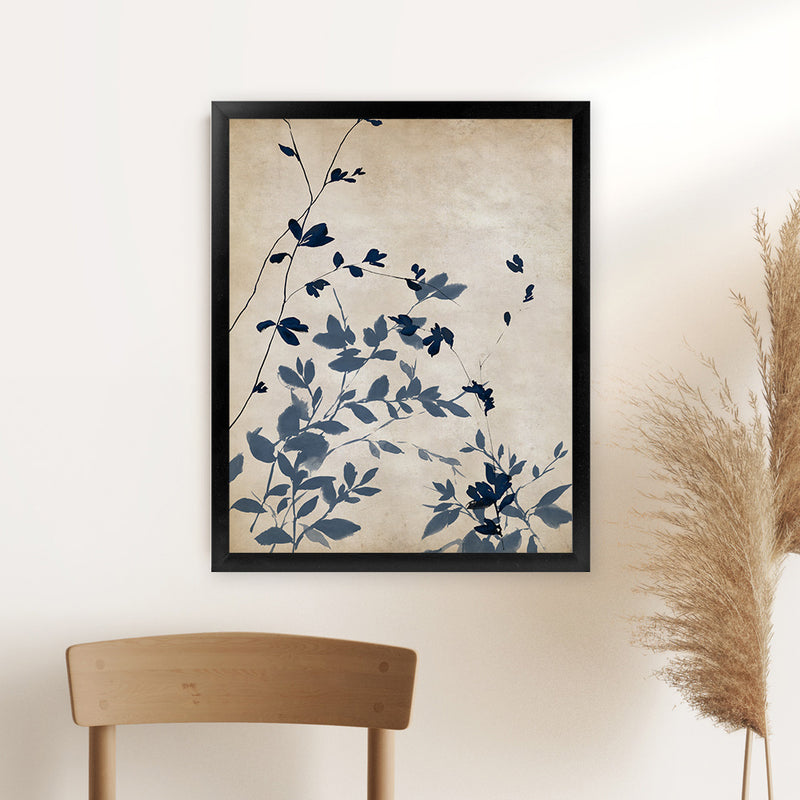 Shop Indigo Leaves Touch II Art Print-Abstract, Blue, Neutrals, PC, Portrait, Rectangle, View All-framed painted poster wall decor artwork