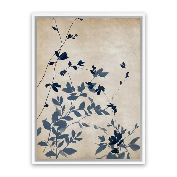 Shop Indigo Leaves Touch II Canvas Art Print-Abstract, Blue, Neutrals, PC, Portrait, Rectangle, View All-framed wall decor artwork