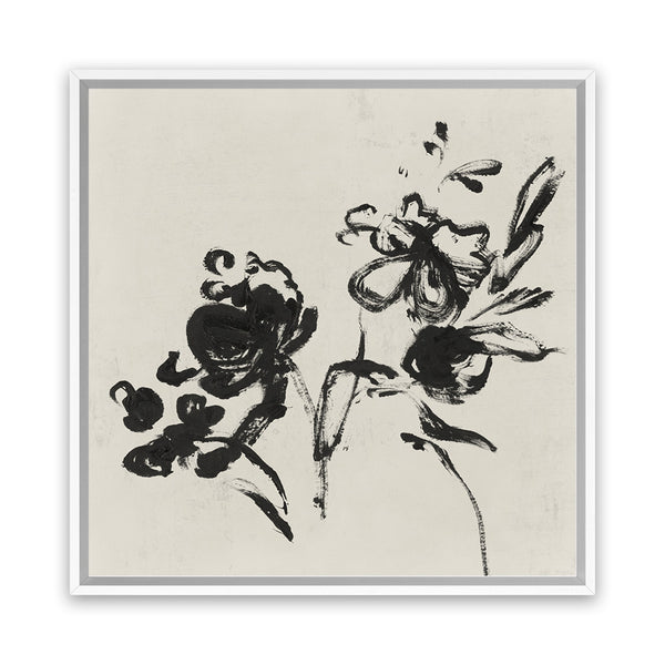 Shop Black Florals I (Square) Canvas Art Print-Abstract, Black, Neutrals, PC, Square, View All-framed wall decor artwork