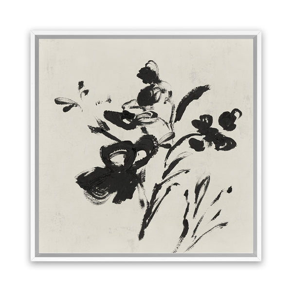 Shop Black Florals II (Square) Canvas Art Print-Abstract, Black, Neutrals, PC, Square, View All-framed wall decor artwork