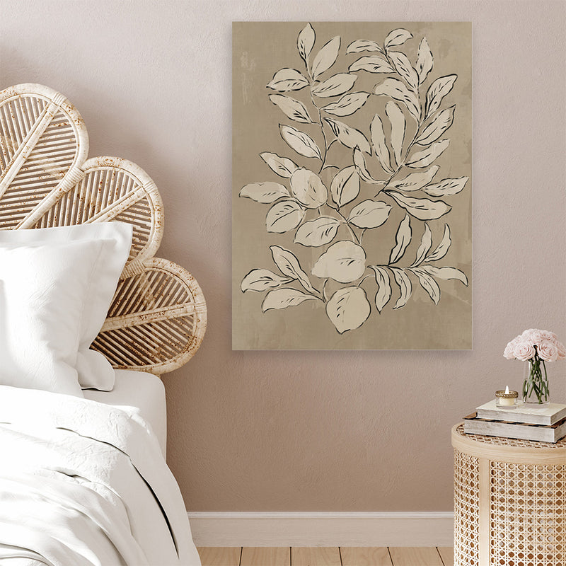 Shop Leaves Sketches II Canvas Art Print-Abstract, Brown, PC, Portrait, Rectangle, View All-framed wall decor artwork