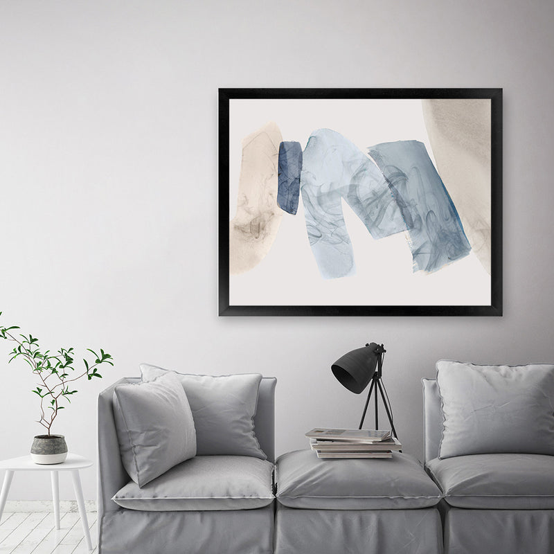 Shop Blue Tilted II Art Print-Abstract, Blue, Horizontal, Landscape, Neutrals, PC, Rectangle, View All-framed painted poster wall decor artwork