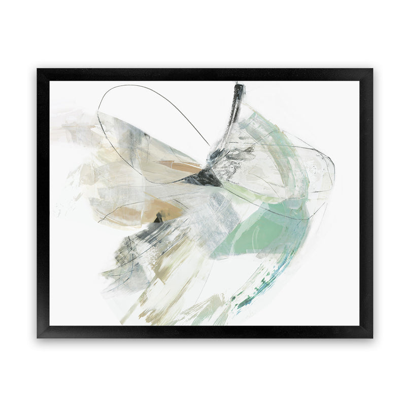 Shop Breath In Between III Art Print-Abstract, Green, Horizontal, Landscape, Neutrals, PC, Rectangle, View All, White-framed painted poster wall decor artwork