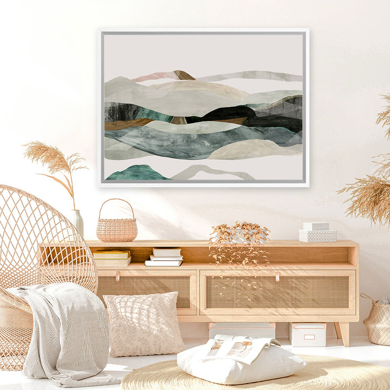 Shop Winter In The Mountains Canvas Art Print-Abstract, Green, Horizontal, Neutrals, PC, Rectangle, View All-framed wall decor artwork