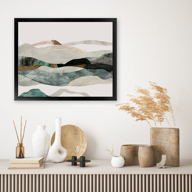 Shop Winter In The Mountains Art Print-Abstract, Green, Horizontal, Neutrals, PC, Rectangle, View All-framed painted poster wall decor artwork