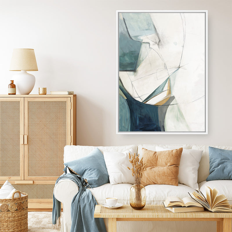 Shop Merging I Canvas Art Print-Abstract, Blue, Neutrals, PC, Portrait, Rectangle, View All-framed wall decor artwork
