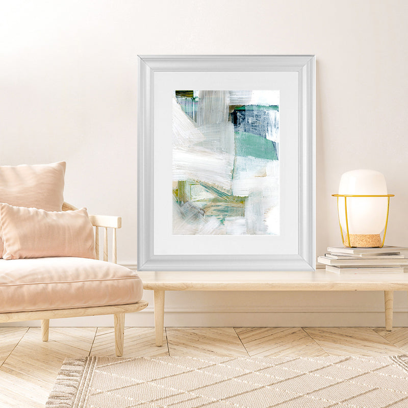 Shop White Blues I Art Print-Abstract, Blue, Green, PC, Portrait, Rectangle, View All-framed painted poster wall decor artwork