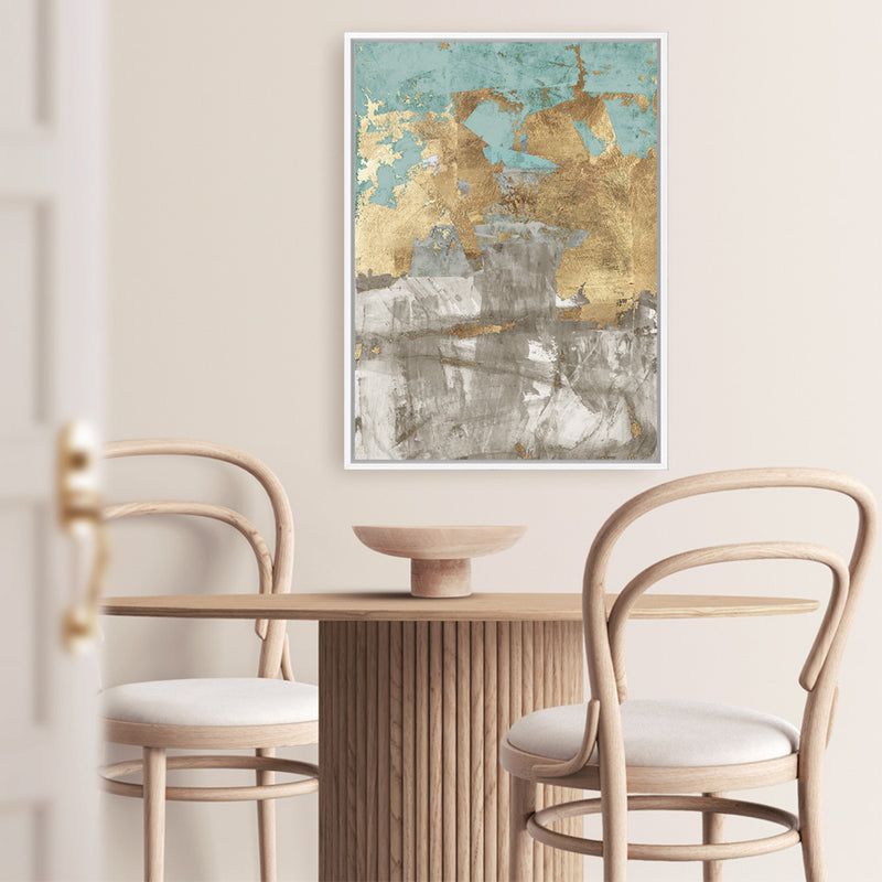 Shop Blue Gold II Canvas Art Print-Abstract, Blue, Brown, Grey, PC, Portrait, Rectangle, View All-framed wall decor artwork
