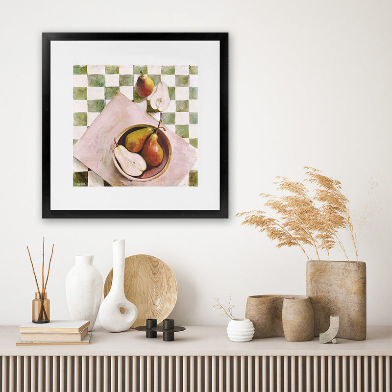 Shop Pears In A Bowl (Square) Art Print-Green, Scandinavian, Square, View All-framed painted poster wall decor artwork