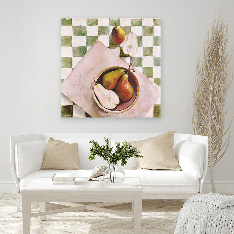 Shop Pears In A Bowl (Square) Canvas Art Print-Green, Scandinavian, Square, View All-framed wall decor artwork