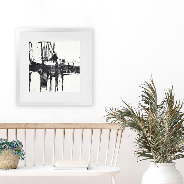 Shop Building Bridges I (Square) Art Print-Abstract, Black, Square, View All, White-framed painted poster wall decor artwork