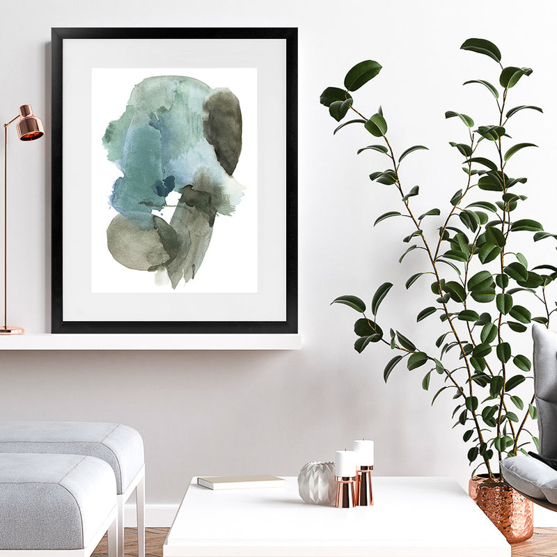 Shop Turquoise Aqua Watercolour II Art Print-Abstract, Blue, Green, Portrait, Rectangle, View All-framed painted poster wall decor artwork
