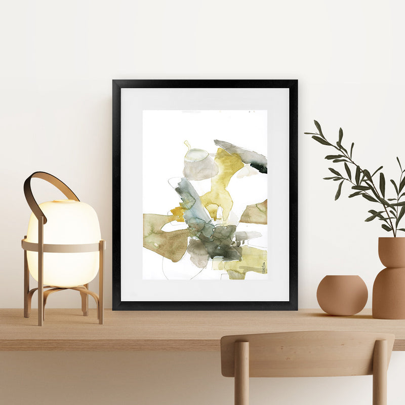 Shop Gold Watecolour I Art Print-Abstract, Green, Portrait, Rectangle, View All, White-framed painted poster wall decor artwork