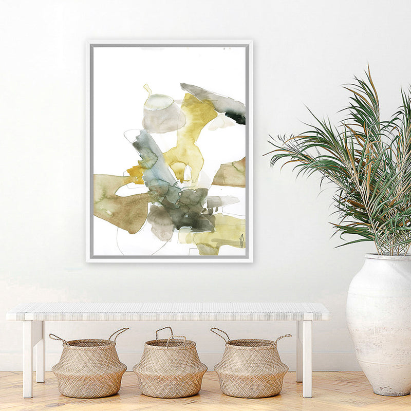 Shop Gold Watecolour I Canvas Art Print-Abstract, Green, Portrait, Rectangle, View All, White-framed wall decor artwork