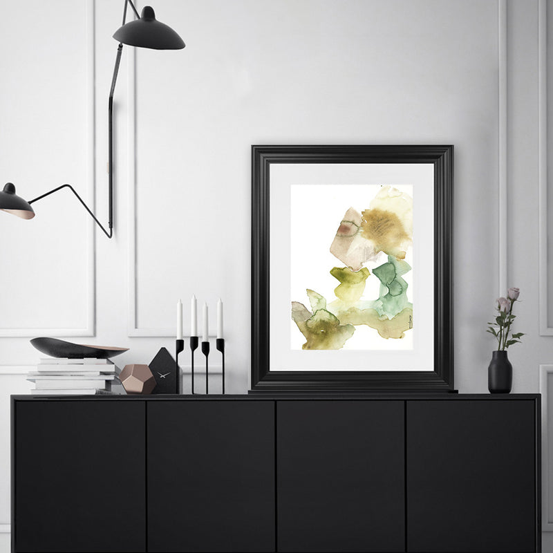 Shop Gold Watecolour II Art Print-Abstract, Green, Portrait, Rectangle, View All, White-framed painted poster wall decor artwork