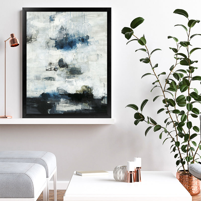 Shop Black & Blue Art Print-Abstract, Black, Blue, Portrait, Rectangle, View All, White-framed painted poster wall decor artwork