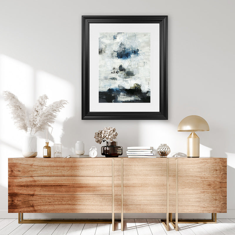 Shop Black & Blue Art Print-Abstract, Black, Blue, Portrait, Rectangle, View All, White-framed painted poster wall decor artwork