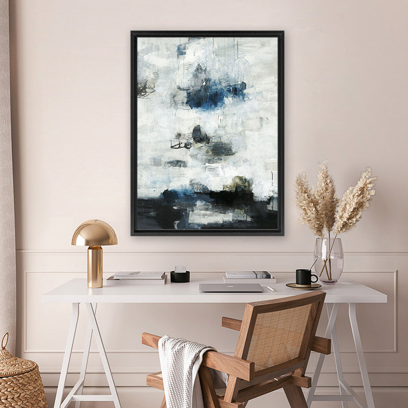 Shop Black & Blue Canvas Art Print-Abstract, Black, Blue, Portrait, Rectangle, View All, White-framed wall decor artwork