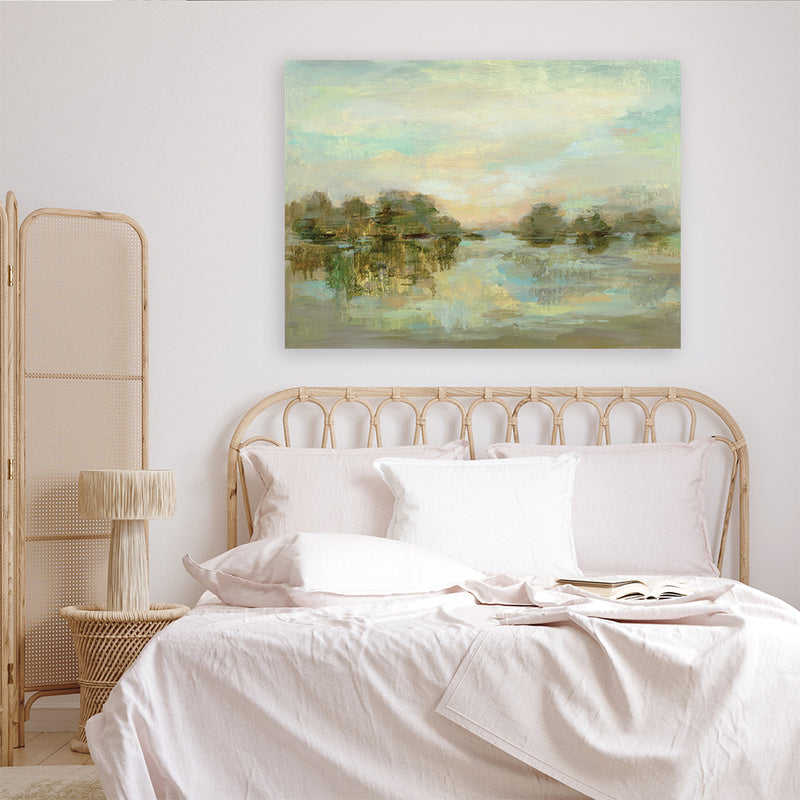 Shop Dreamy Lake Green Canvas Art Print-Abstract, Green, Horizontal, Rectangle, View All, WA-framed wall decor artwork