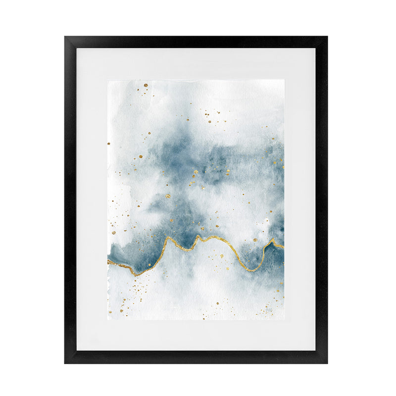 Shop Flow with Gold II Art Print-Abstract, Blue, Portrait, Rectangle, View All, WA, White-framed painted poster wall decor artwork