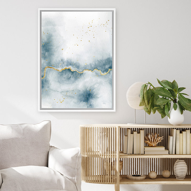 Shop Flow with Gold III Canvas Art Print-Abstract, Blue, Portrait, Rectangle, View All, WA, White-framed wall decor artwork