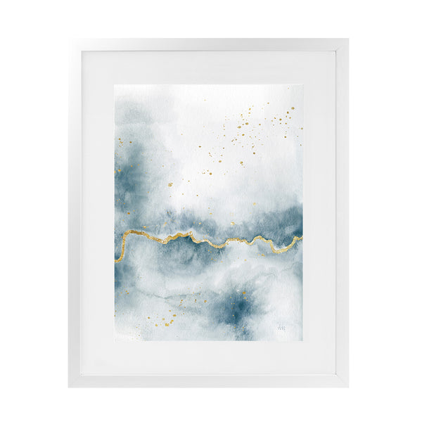 Shop Flow with Gold III Art Print-Abstract, Blue, Portrait, Rectangle, View All, WA, White-framed painted poster wall decor artwork