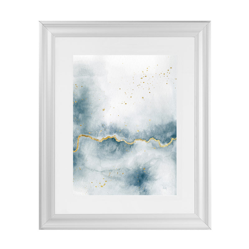 Shop Flow with Gold III Art Print-Abstract, Blue, Portrait, Rectangle, View All, WA, White-framed painted poster wall decor artwork