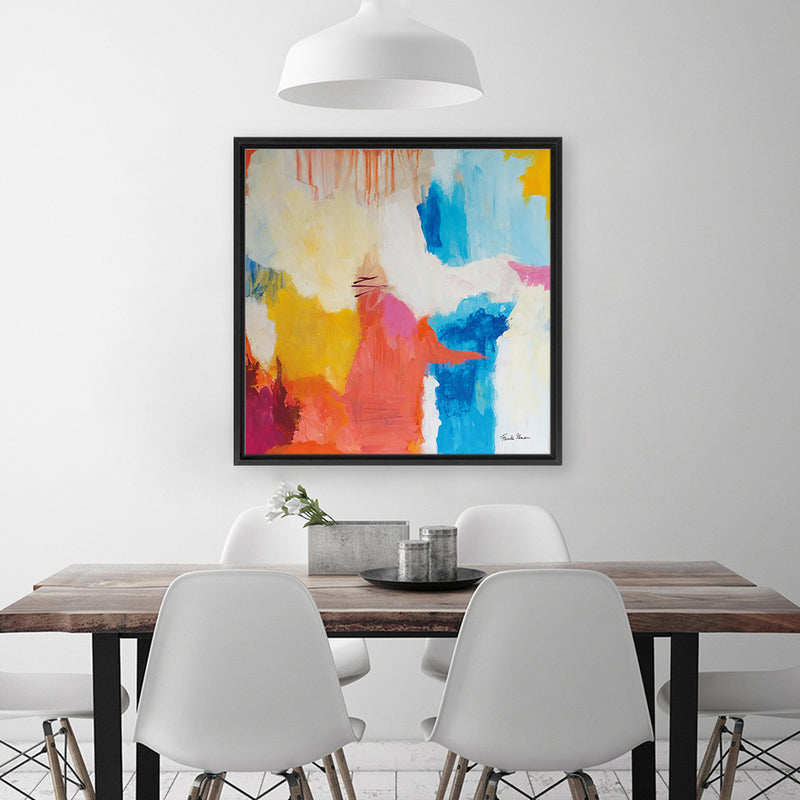 Shop Feeling Zen (Square) Canvas Art Print-Abstract, Blue, Orange, Square, View All, WA, Yellow-framed wall decor artwork