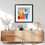 Shop Feeling Zen (Square) Art Print-Abstract, Blue, Orange, Square, View All, WA, Yellow-framed painted poster wall decor artwork