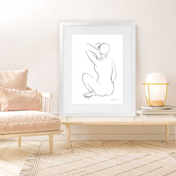 Shop Nude Sketch I Art Print-Abstract, Portrait, Rectangle, View All, WA, White-framed painted poster wall decor artwork
