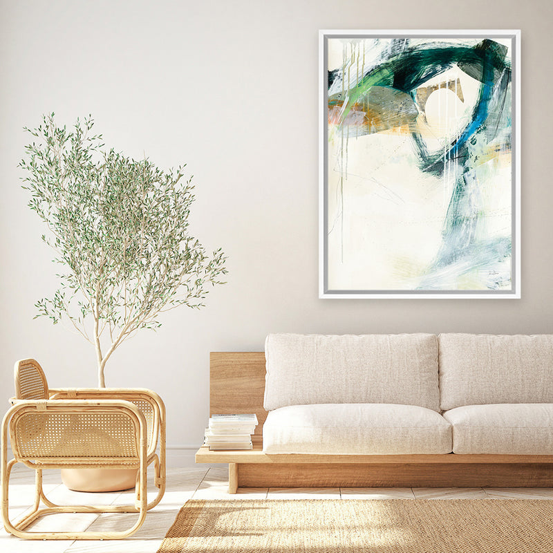 Shop Turbulence III Canvas Art Print-Abstract, Blue, Green, Portrait, Rectangle, View All, WA, White-framed wall decor artwork