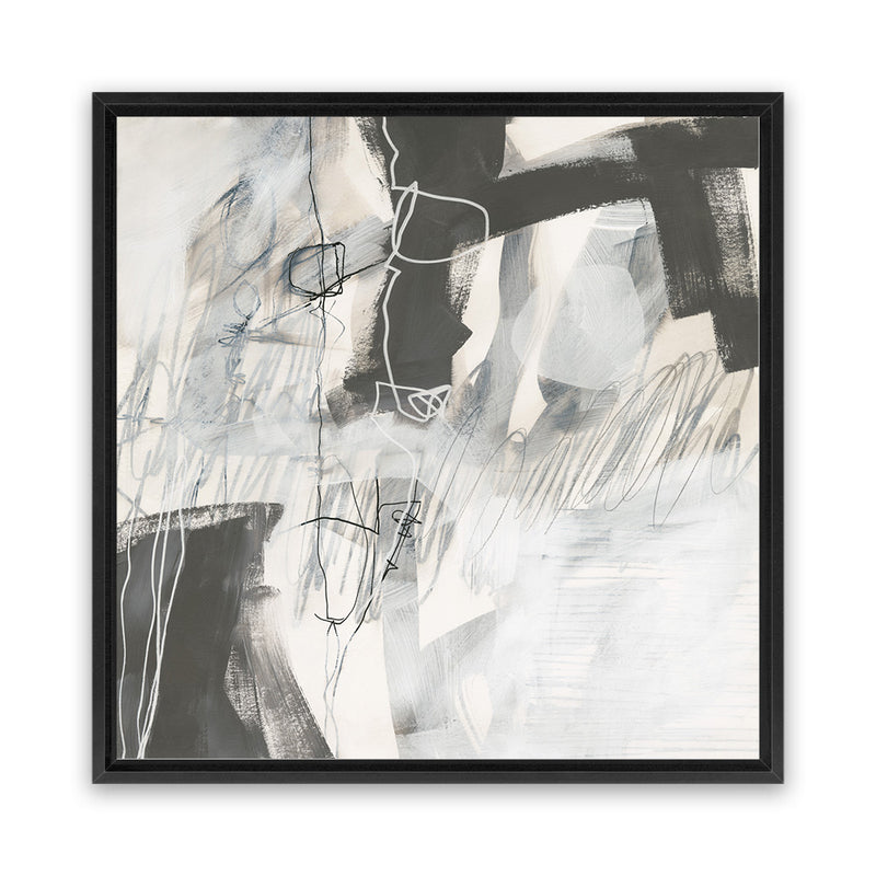 Shop Whats Happening V Neutral (Square) Canvas Art Print-Abstract, Black, Square, View All, WA, White-framed wall decor artwork