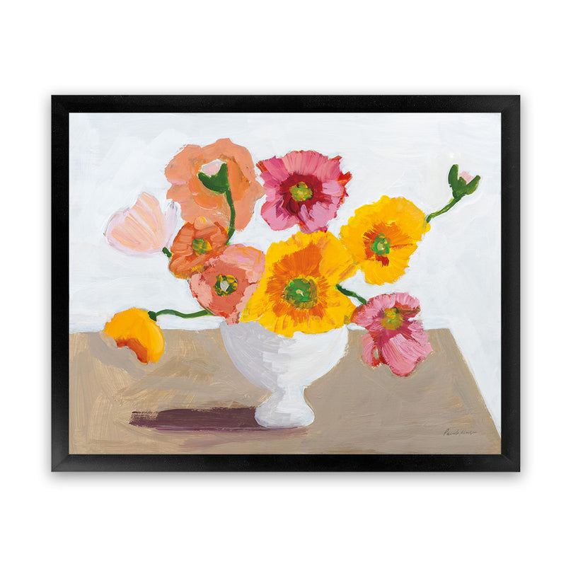 Shop Sorbet Poppies I Art Print-Florals, Horizontal, Rectangle, View All, WA, Yellow-framed painted poster wall decor artwork