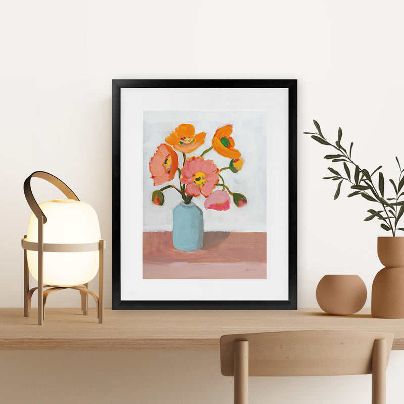 Shop Sorbet Poppies II Art Print-Florals, Orange, Pink, Portrait, Rectangle, View All, WA-framed painted poster wall decor artwork