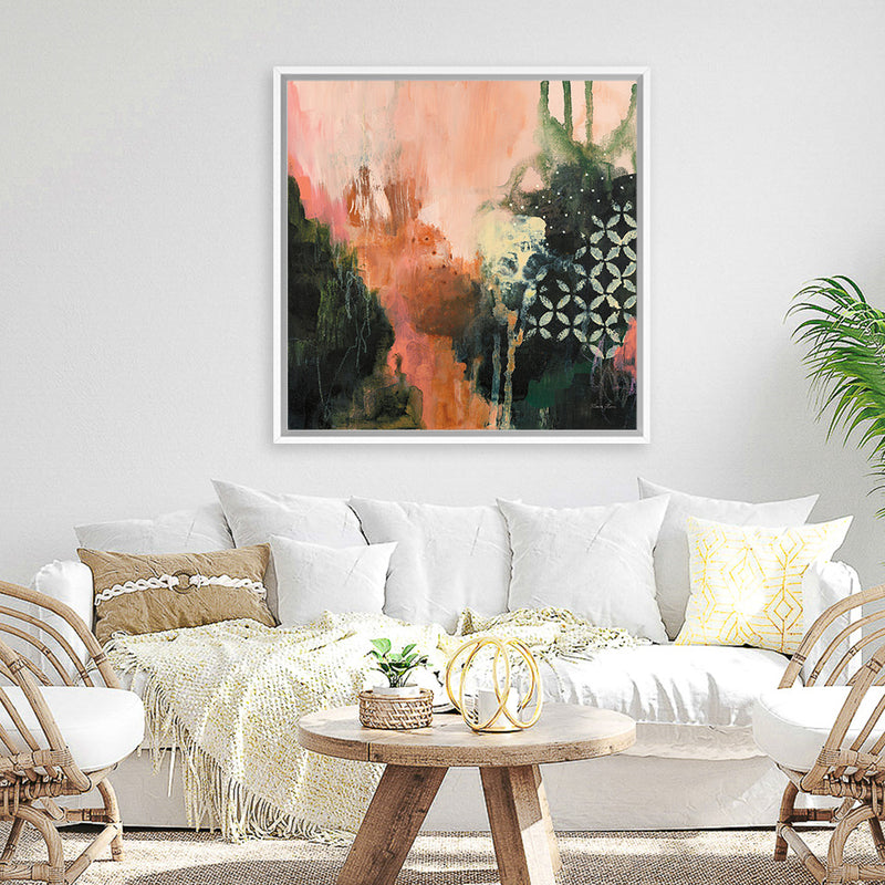 Shop Abstract Layers I Sunrise (Square) Canvas Art Print-Abstract, Green, Orange, Square, View All, WA-framed wall decor artwork