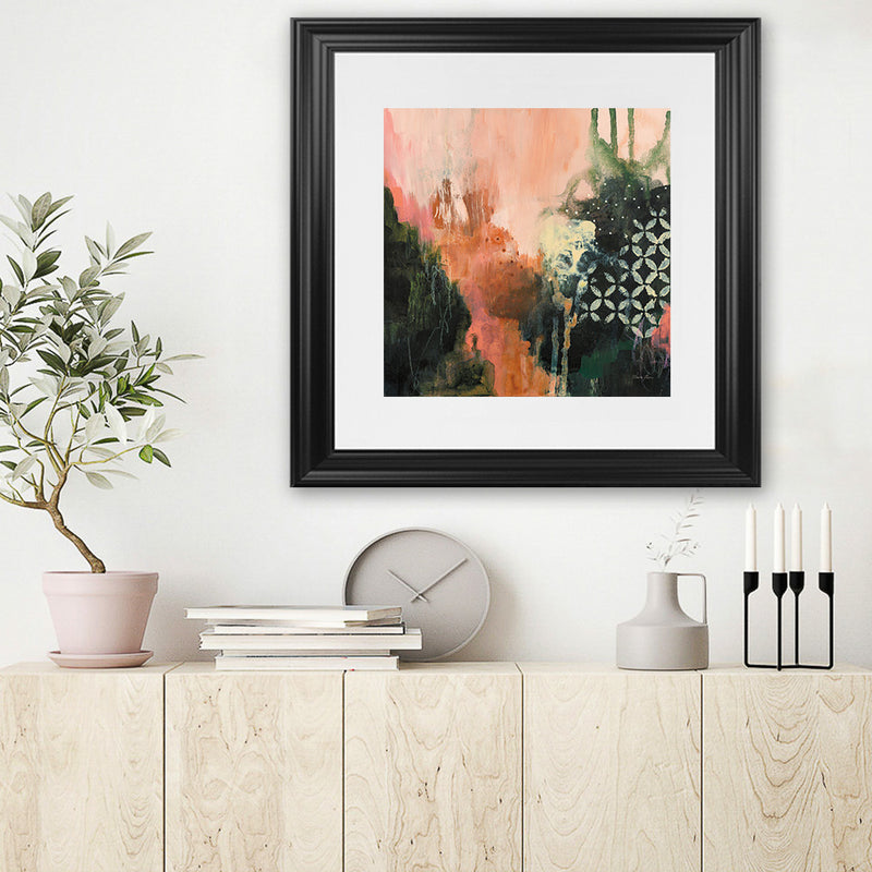 Shop Abstract Layers I Sunrise (Square) Art Print-Abstract, Green, Orange, Square, View All, WA-framed painted poster wall decor artwork