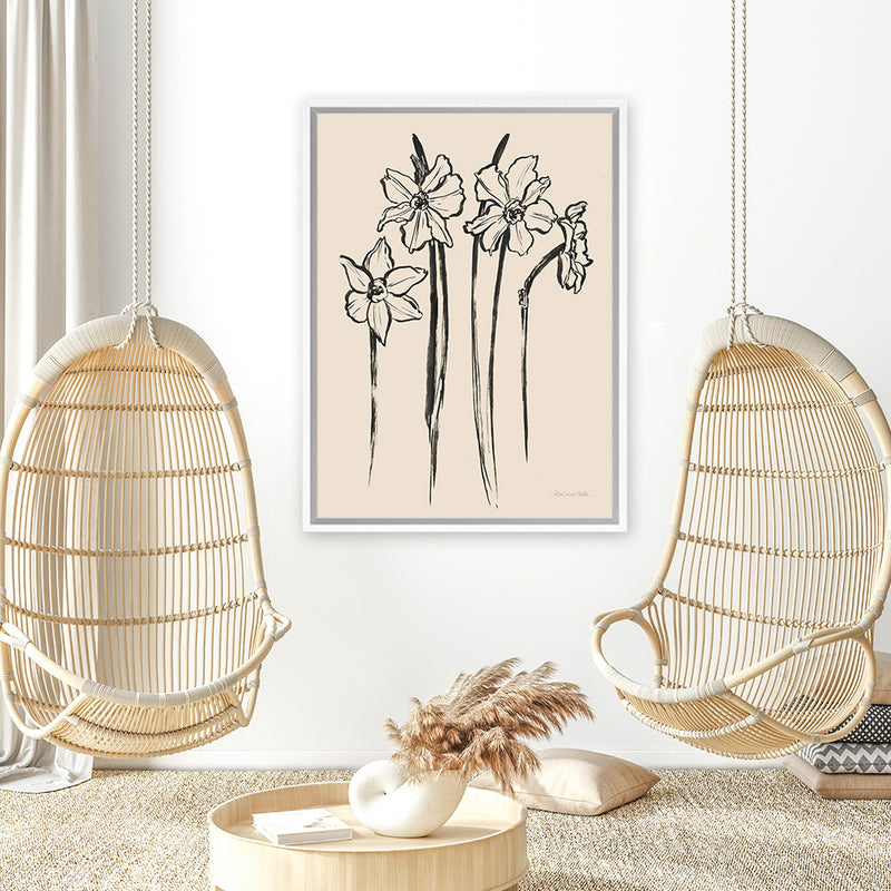Shop Ink Sketch Daffodils Canvas Art Print-Black, Botanicals, Portrait, Rectangle, View All, WA-framed wall decor artwork