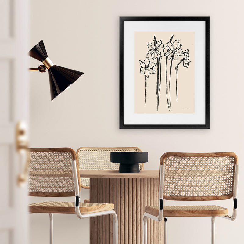 Shop Ink Sketch Daffodils Art Print-Black, Botanicals, Portrait, Rectangle, View All, WA-framed painted poster wall decor artwork