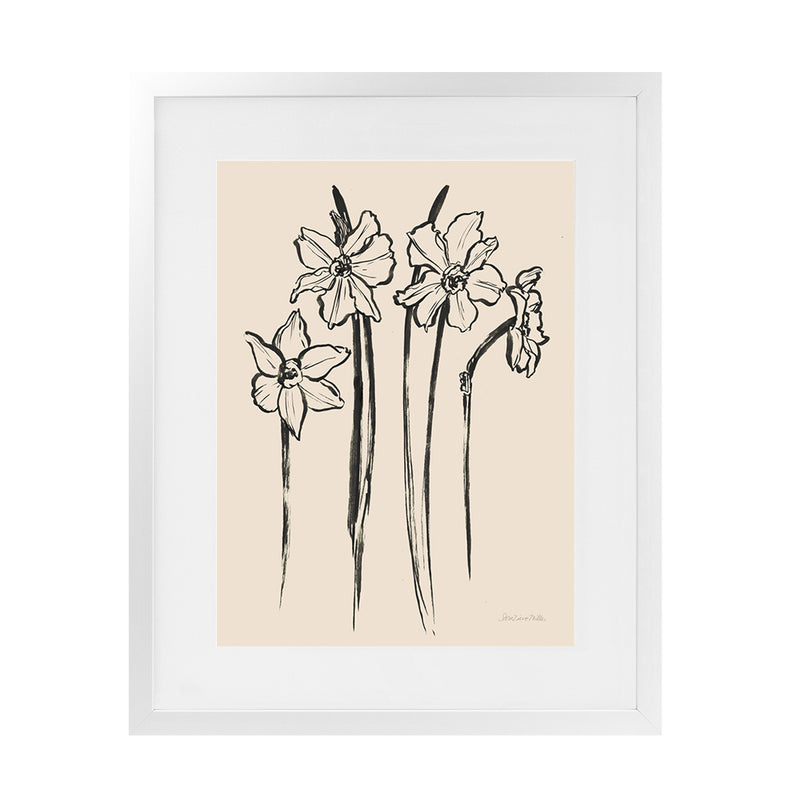 Shop Ink Sketch Daffodils Art Print-Black, Botanicals, Portrait, Rectangle, View All, WA-framed painted poster wall decor artwork