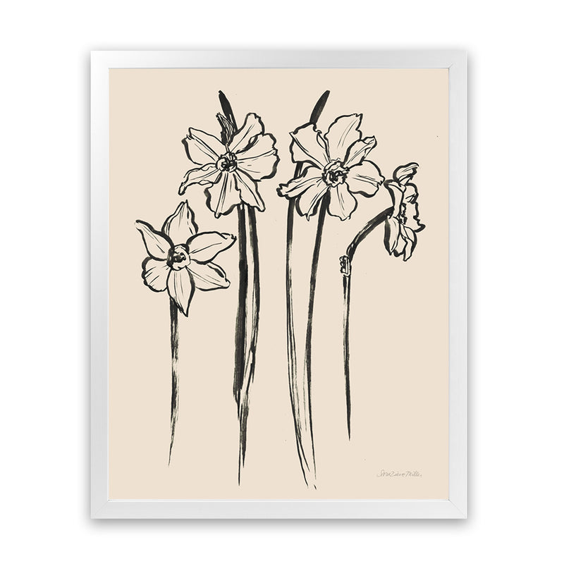 Shop Ink Sketch Daffodils Art Print-Black, Botanicals, Portrait, Rectangle, View All, WA-framed painted poster wall decor artwork