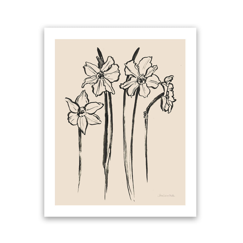 Shop Ink Sketch Daffodils Art Print-Black, Botanicals, Portrait, Rectangle, View All, WA-framed painted poster wall decor artwork