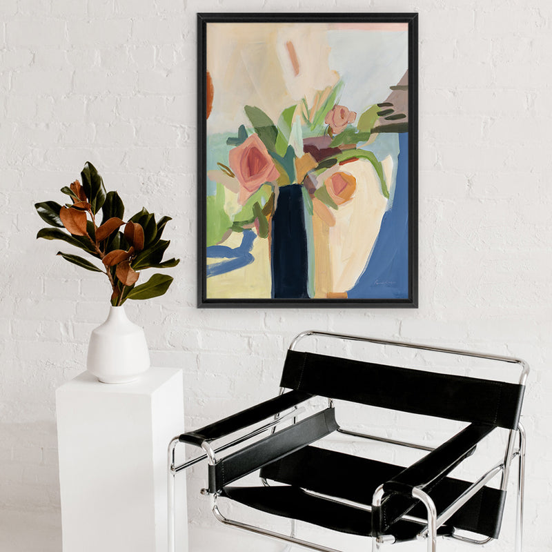 Shop Black Vase Canvas Art Print-Blue, Botanicals, Portrait, Rectangle, View All, WA-framed wall decor artwork