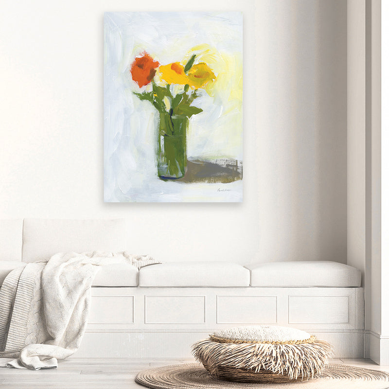 Shop Orange And Yellow Floral Canvas Art Print-Florals, Green, Portrait, Rectangle, View All, WA, Yellow-framed wall decor artwork