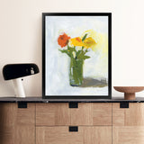 Shop Orange And Yellow Floral Art Print-Florals, Green, Portrait, Rectangle, View All, WA, Yellow-framed painted poster wall decor artwork