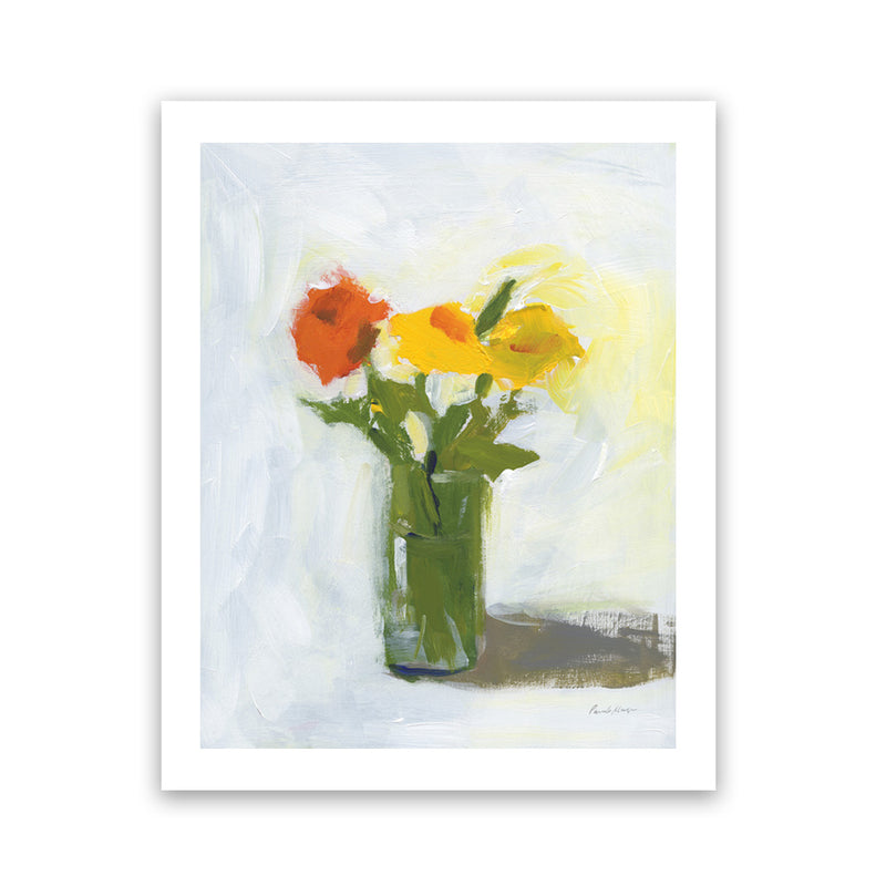 Shop Orange And Yellow Floral Art Print-Florals, Green, Portrait, Rectangle, View All, WA, Yellow-framed painted poster wall decor artwork