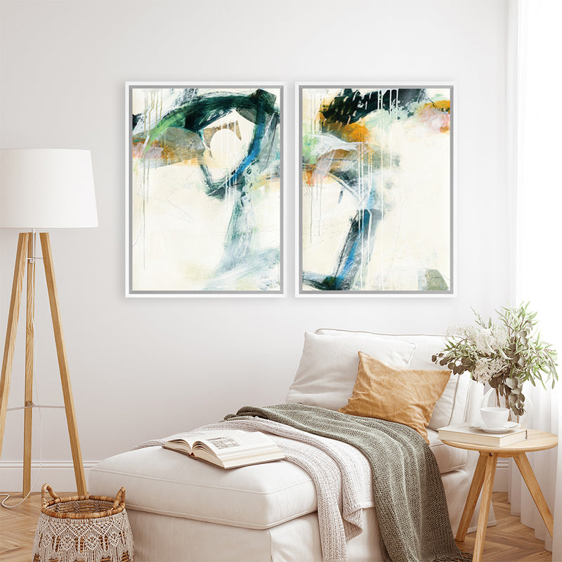 Shop Turbulence III Canvas Art Print-Abstract, Blue, Green, Portrait, Rectangle, View All, WA, White-framed wall decor artwork