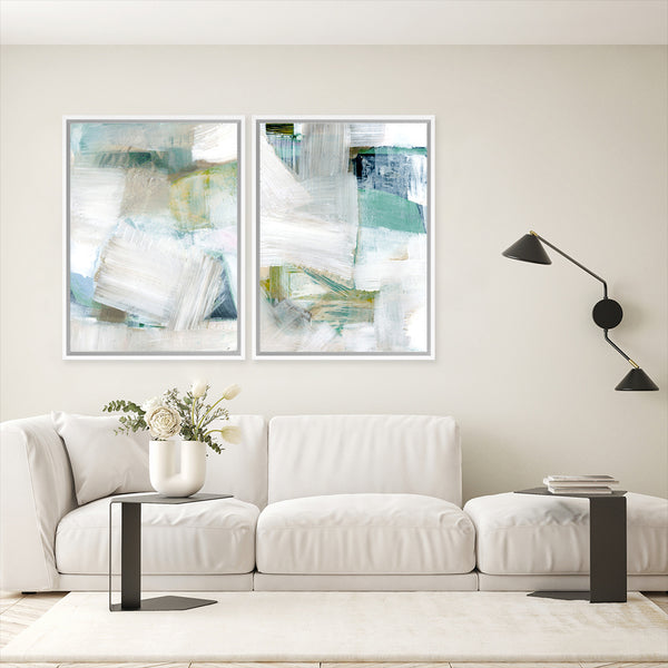 Shop White Blues I Canvas Art Print-Abstract, Blue, Green, PC, Portrait, Rectangle, View All-framed wall decor artwork